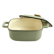 Smith \u0026 Clark 4 Quart Enameled Cast Iron Square Dutch Oven Pot with Lid, Matcha Green